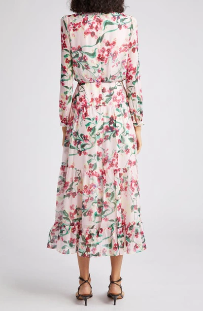 Shop Saloni Isabel Fil Coupé Silk Blend Midi Dress In 1651-sugar Blossom
