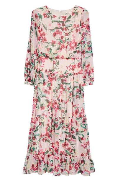 Shop Saloni Isabel Fil Coupé Silk Blend Midi Dress In 1651-sugar Blossom