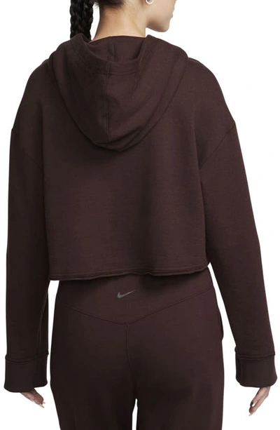 Shop Nike Yoga Luxe Fleece Crop Hoodie In Earth/ Iron Grey