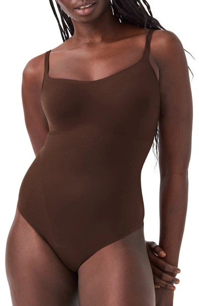 Shop Spanx Thinstincts 2.0 Camisole Thong Bodysuit In Chestnut Brown