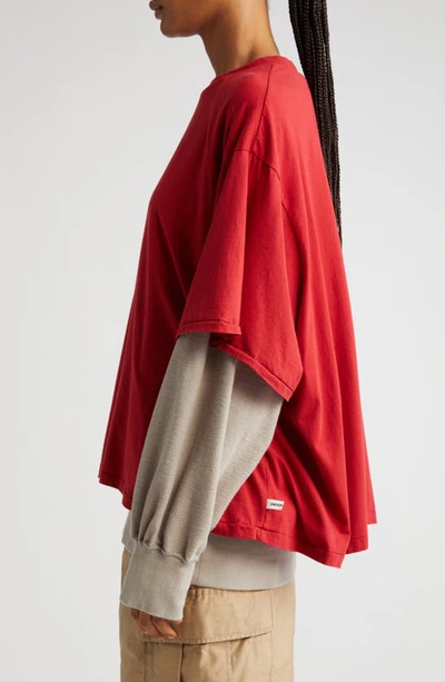 Shop Undercover Reversible Oversize Crewneck T-shirt & Sweatshirt In Red