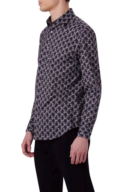 Shop Bugatchi James Ooohcotton® Leaf Print Button-up Shirt In Black