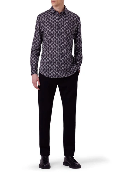Shop Bugatchi James Ooohcotton® Leaf Print Button-up Shirt In Black