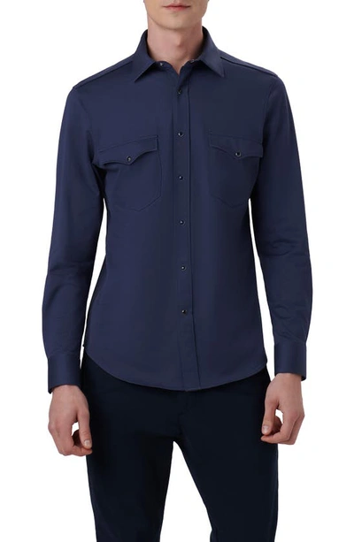 Shop Bugatchi Bill Ooohcotton® Snap-up Western Shirt In Navy