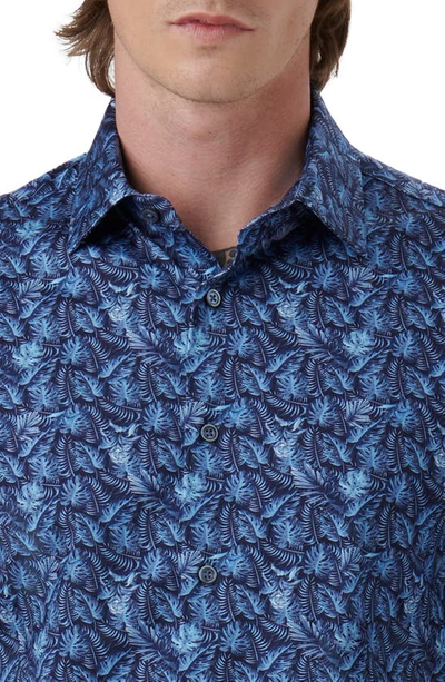 Bugatchi Miles Ooohcotton® Leaf Print Short Sleeve Button-up Shirt In Cobalt