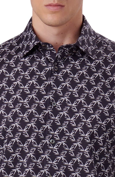 Shop Bugatchi Ooohcotton® Miles Leaf Print Short Sleeve Button-up Shirt In Black