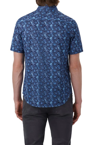 Bugatchi Miles Ooohcotton® Leaf Print Short Sleeve Button-up Shirt In Cobalt