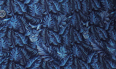 Bugatchi Miles Ooohcotton® Leaf Print Short Sleeve Button-up Shirt In Cobalt