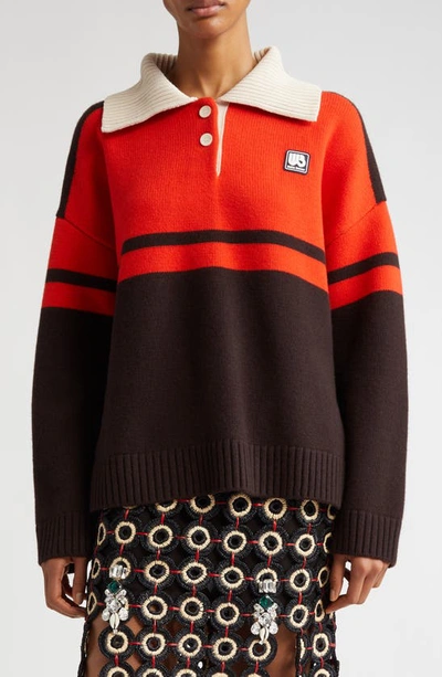 Shop Wales Bonner Calm Oversize Colorblock Wool Blend Polo Sweater In Red Black And Beige