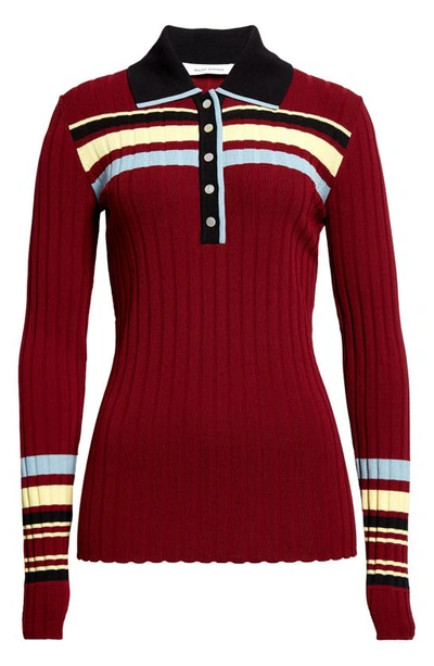 Shop Wales Bonner Wander Long Sleeve Polo Sweater In Red Yellow And Blue