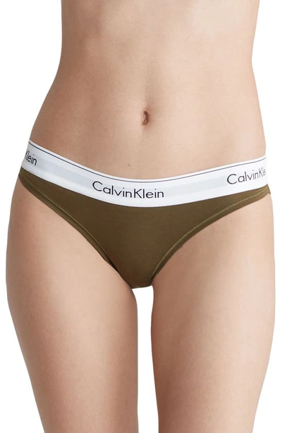 Shop Calvin Klein Modern Cotton Bikini In Dark Olive