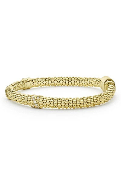 Shop Lagos Embrace Triple Diamond Station Caviar Beaded Bracelet In Gold