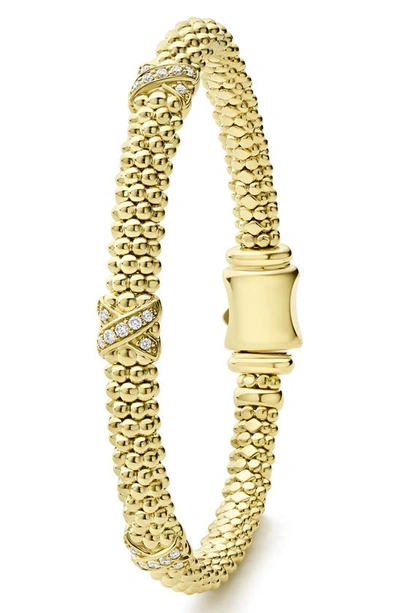 Shop Lagos Embrace Triple Diamond Station Caviar Beaded Bracelet In Gold