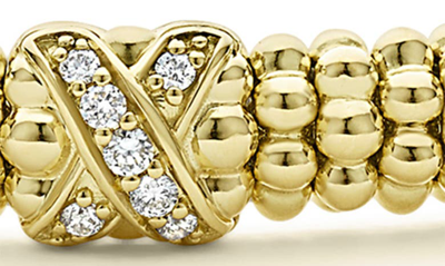 Shop Lagos Embrace Triple Diamond Station Caviar Beaded Bracelet In Gold