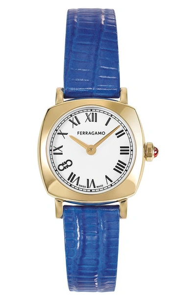 Shop Ferragamo Soft Square Leather Strap Watch, 23mm In Ip Yellow Gold