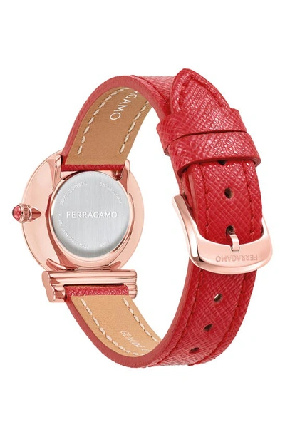 Shop Ferragamo Gancini Leather Strap Watch, 28mm In Ip Rose Gold