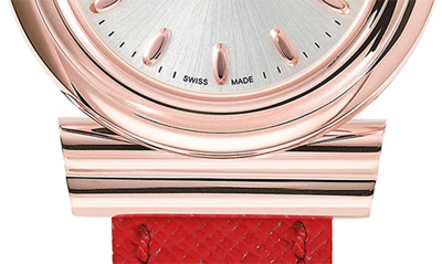 Shop Ferragamo Gancini Leather Strap Watch, 28mm In Ip Rose Gold