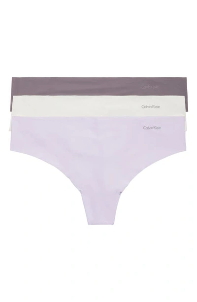 Shop Calvin Klein Invisibles Thong In Pastel Lilac/ Ivory/ Grey