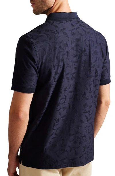 Shop Ted Baker Floral Jacquard Zip Polo In Navy