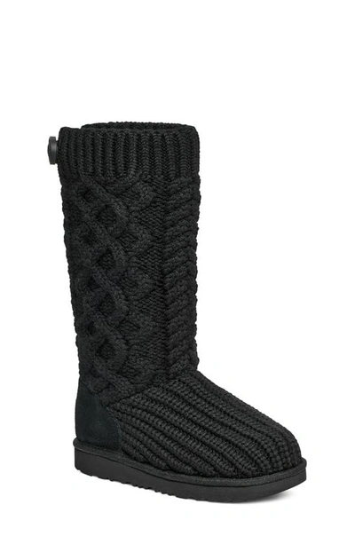 Shop Ugg Kids' Classic Cable Knit Water Resistant Boot In Black