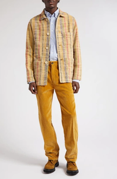 Shop Drake's Pleated Corduroy Trousers In Yellow