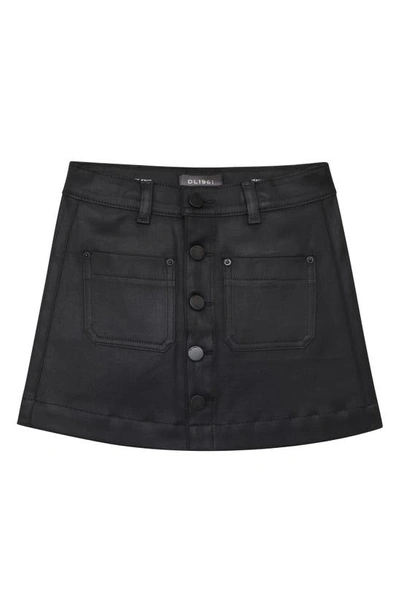 Shop Dl1961 Kids' Jenny Coated Denim Miniskirt In Black Coated Ultimate Knit