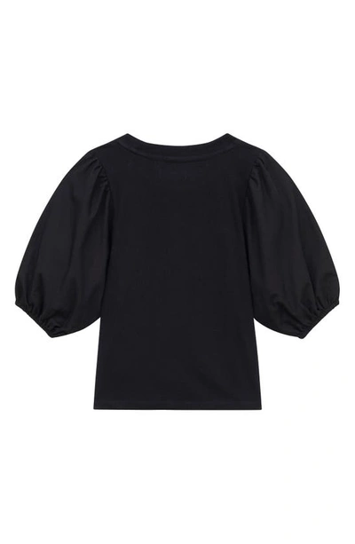Shop Dl1961 Kids' Kayla Puff Sleeve Cotton Top In Black Ultimate Knit