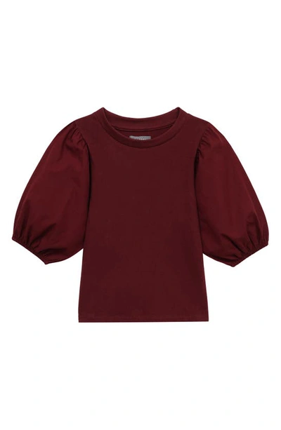Shop Dl1961 Kids' Kayla Puff Sleeve Cotton Top In Ruby Ultimate Knit