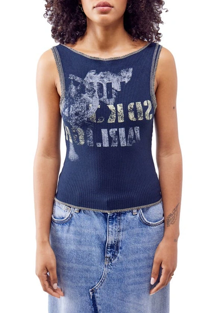 Shop Bdg Urban Outfitters Rib Stencil Graphic Tank In Navy