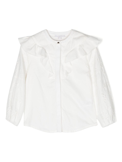 Shop Chloé Embroidered-design Cotton Blouse In White