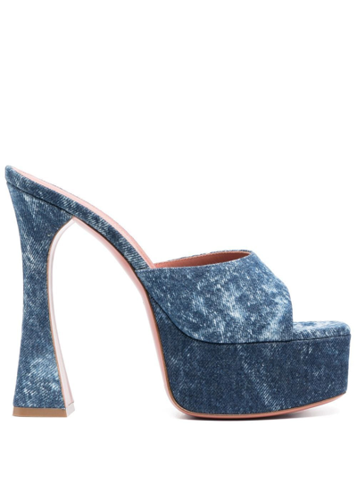 Shop Amina Muaddi Dalida 140mm Denim Sandals In Blue