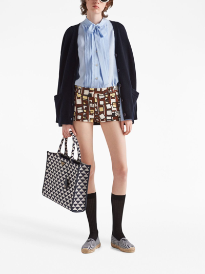 Prada Jacquard Crepe De Chine Blouse In Blue