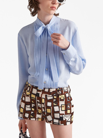 Prada Jacquard Crepe De Chine Blouse In Blue
