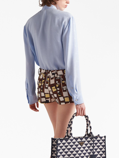 Prada Jacquard Crepe De Chine Blouse In Blue