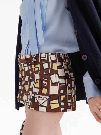 Prada Jacquard Crepe De Chine Blouse In Blue