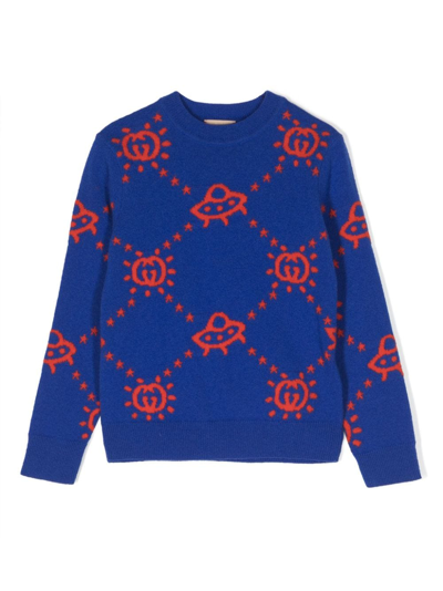 Shop Gucci Gg Ufo-intarsia Wool Jumper In Blau