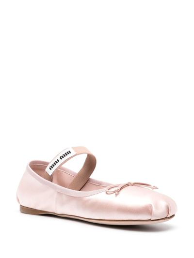Miu Miu Logo-patch Satin Ballet Flats In Pink