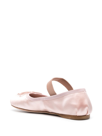 Shop Miu Miu Logo-patch Satin Ballet Flats In Pink