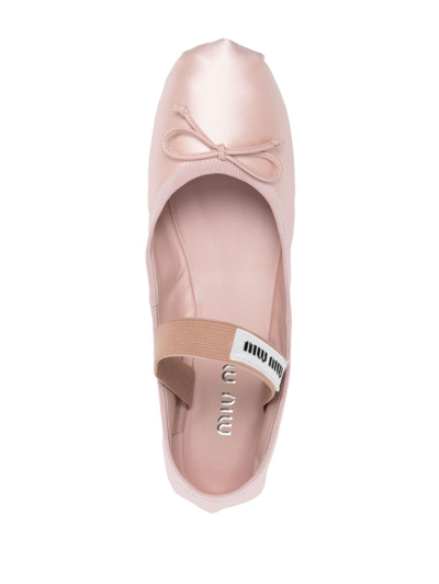 Shop Miu Miu Logo-patch Satin Ballet Flats In Pink