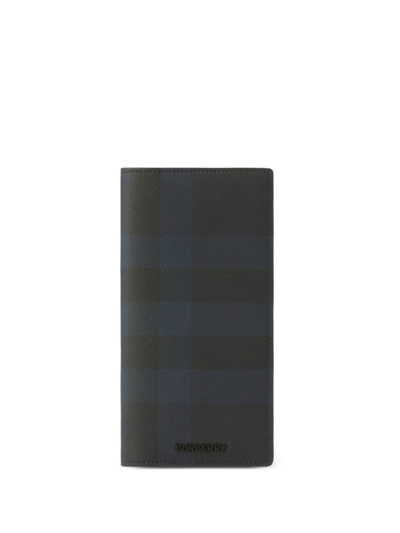 Shop Burberry Check-pattern Leather Wallet In Blau