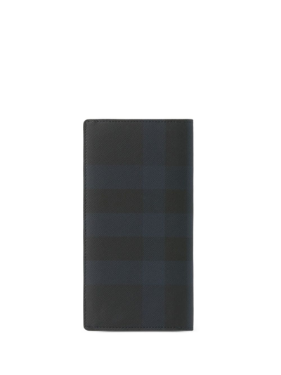 Shop Burberry Check-pattern Leather Wallet In Blau