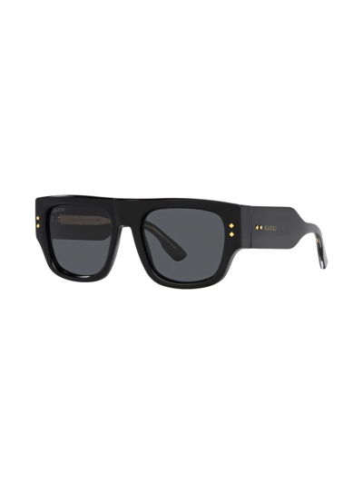 Shop Gucci Logo-engraved Rectangle-frame Sunglasses In Schwarz