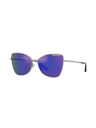 Balenciaga Logo-plaque Butterfly-frame Sunglasses In 4100s1 Silver