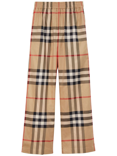 Shop Burberry Check-pattern Flared Cotton Trousers In Nude