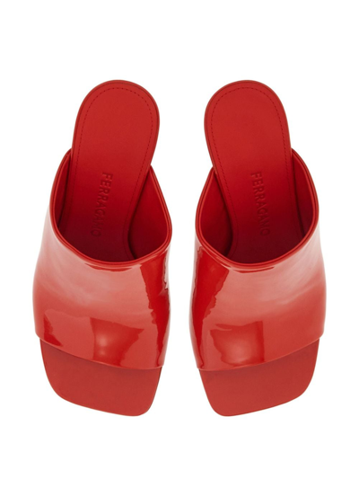 Shop Ferragamo 85mm Open-toe Slide Mules In Rot