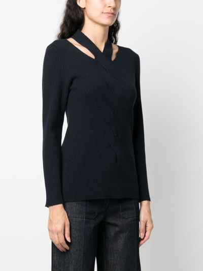 Shop Fabiana Filippi Cut-out Cable-knit Detail Jumper In Blau