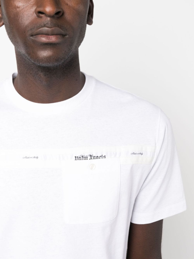 Palm Angels Logo-stripe Crew-neck T-shirt In Weiss
