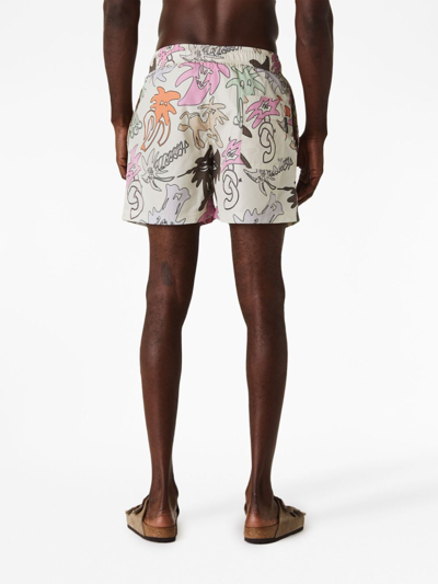 Shop Palm Angels Palmity Allover-print Swim Shorts In Weiss