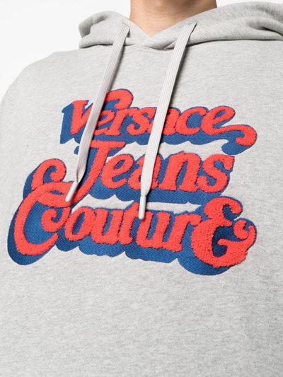 Shop Versace Jeans Couture Logo-embossed Mélange-effect Hoodie In Grau