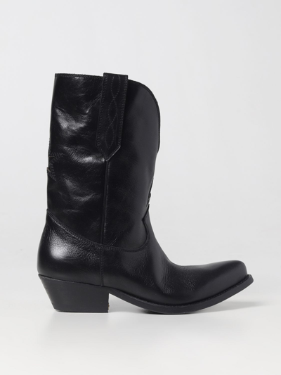 Shop Golden Goose Wish Star Texan Ankle Boots In Tumbled Leather In Black